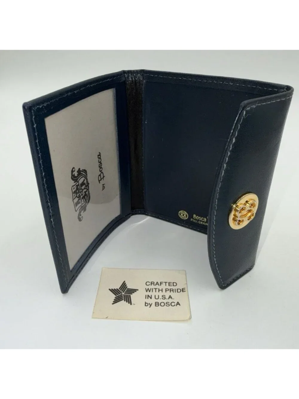 Vintage Bosca Full Grain Blue Leather Small Wallet/Card Holder Trifold